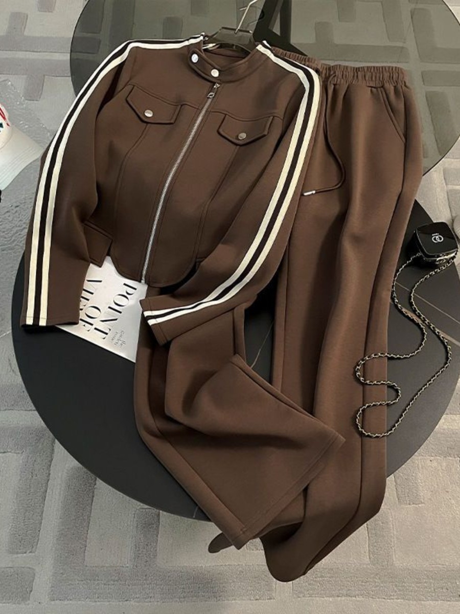 Cross-Border High-End Fashion Sports Suit for Women Early Autumn New Style Popular Sweatshirt Jacket Wide-Leg Pants Two-Piece Set