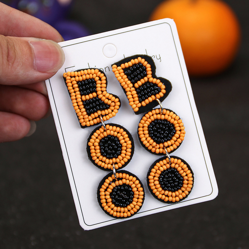 20g Weight 304 Stainless Steel Ear Needle Material Drop Earrings Classification 1 Pair Halloween Cute Pumpkin Letter Skull Beaded Drop Earrings