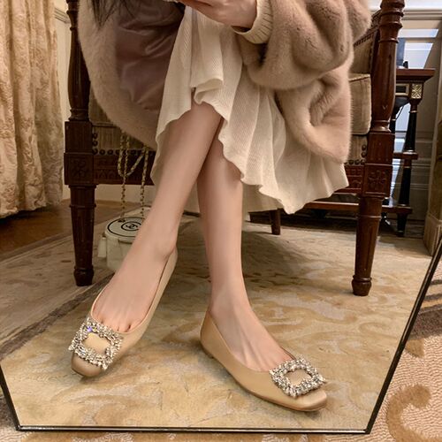 [sheii Su Yinyin] New York Dinner ~ Ice Flower Rhinestone Square Buckle Shallow Mouth Flat Single Shoes Women's Wedding Shoes Commuting Shoes