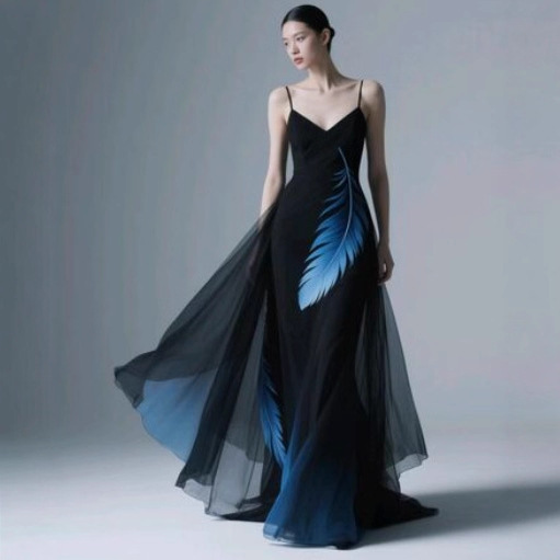 New Velvet Cascading Evening Gown Sleeveless Dress, Elegant Figure-Flattering Formal Dress