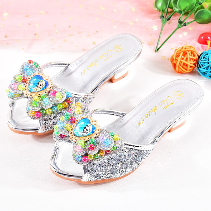 Sandalias DE LOS NIÑOS DE VERANO punta abierta sequined bebé princesa zapatos antideslizante hogar zapatos de los niños niñas pequeños zapatos de diamantes de imitación de tacón alto