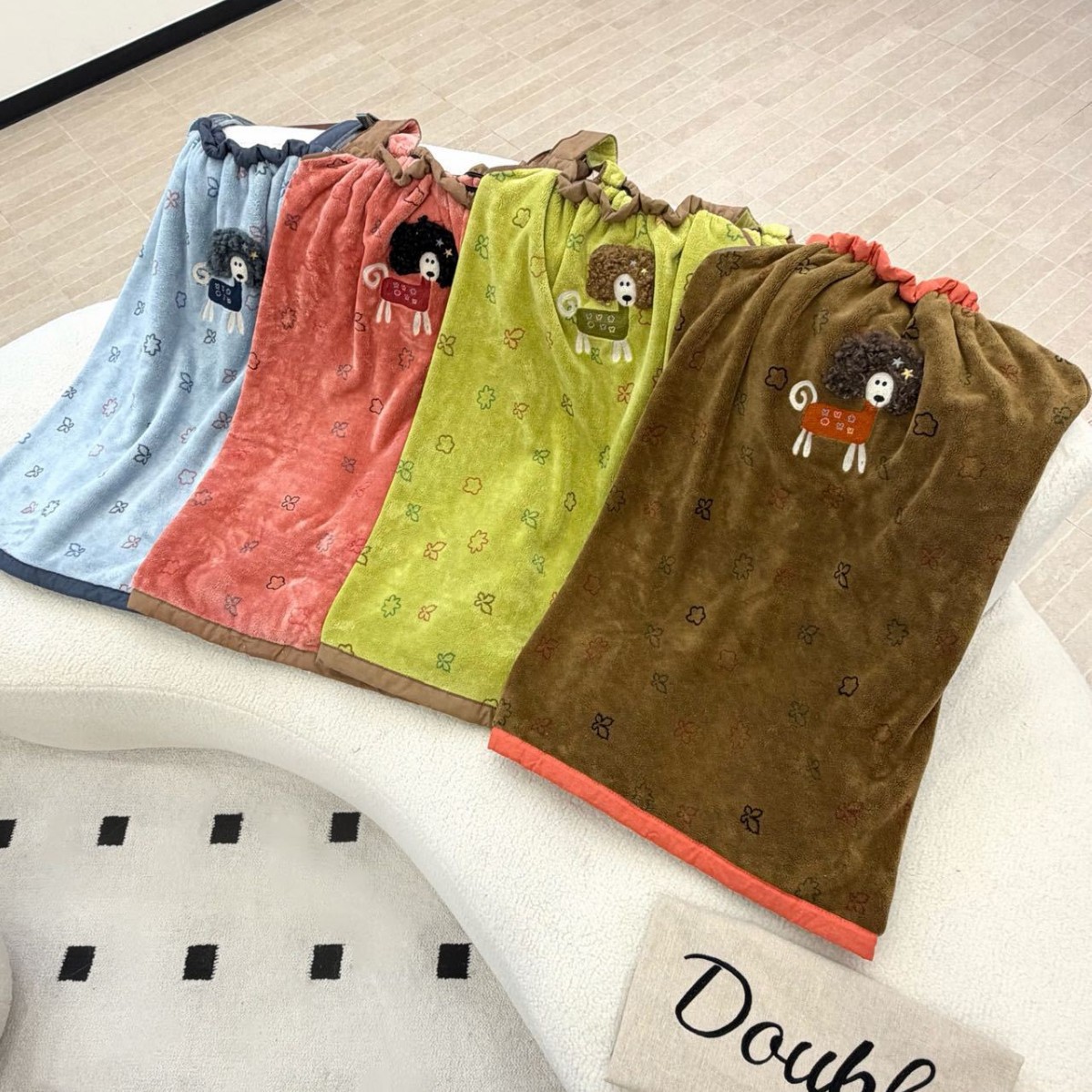 Explosive Puppy Double New Antibacterial Bathrobe Series Women's Thickened Hair Drying Cap Coral Velvet Soft Absorbent Bath Skirt