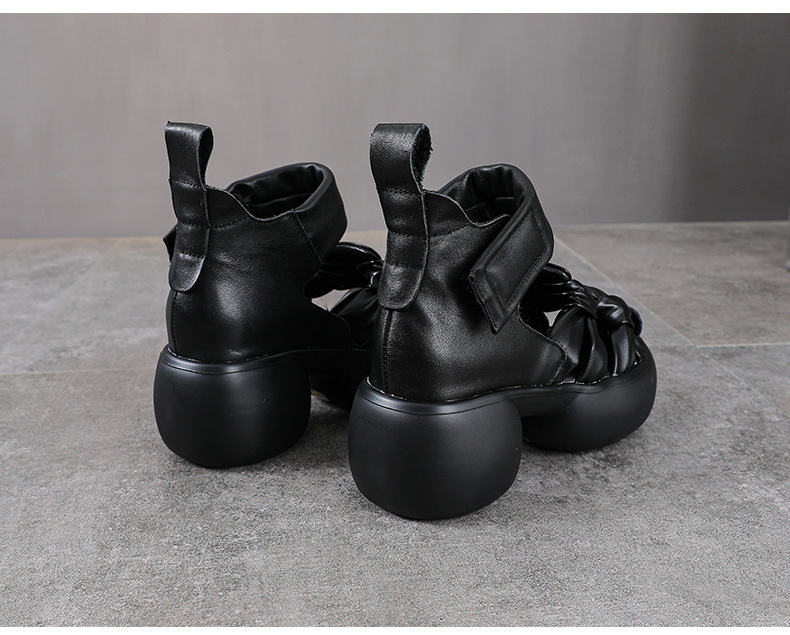 Sandal nữ da bò thật đế xuồng cao gót 9 cm — màu đen chi tiết 12