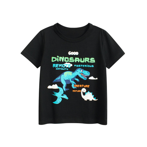 27kids Children's Short Sleeve T-Shirt for Boys - Summer New Arrival Baby Clothes with Dinosaur Print - Drop Shipping