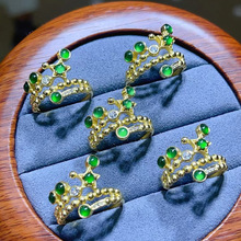 迈思卡s925纯银镶嵌老翡翠金绿钻食指戒女士轻奢风小众设计感指环