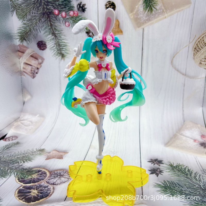 Figura de Hatsune Miku, Conejita de Pelo Largo, Chica Bonita Bidimensional, Decoración de Escritorio, Modelo Mini