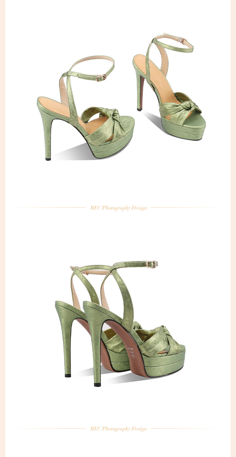 Sandal cao gót nữ mũi tròn hở mũi, quai một chữ, đế platform, gót siêu cao 12 cm, phong cách Âu Mỹ — sâm panh chi tiết 5