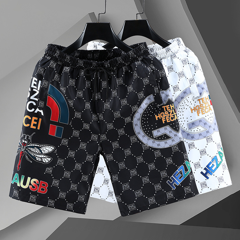 Men's Lightweight Quick-Dry Polyester Beach Shorts Casual Summer Striped Design Swimming Vacation Drawstring Waist_voghion.com
