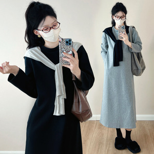 Pregnant Women's dress Spring and Autumn Fashionable Mom's New Lazy Style Shawl Sweatshirt Dress Thickened Casual Simple Base Dress