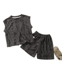 夏季新款儿童潮流韩版破洞套装薄款男童时尚套头无袖女宝洋气背心