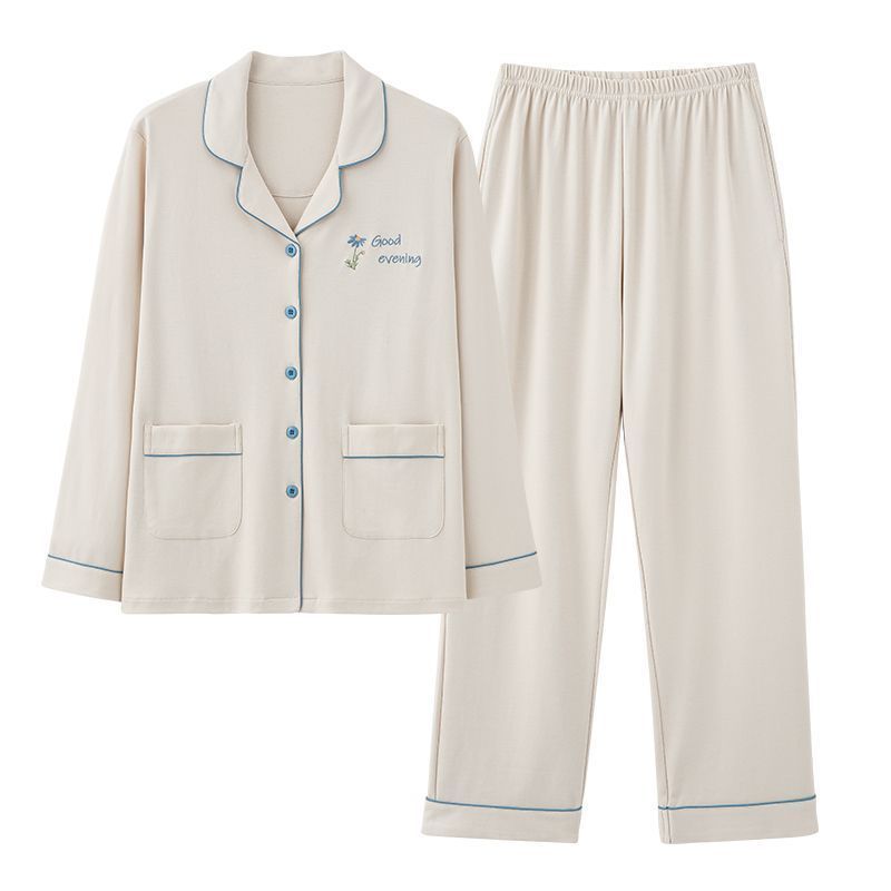 Pijama de dama de algodón otoño cardigan de manga larga madres de mediana edad suelta grande primavera otoño conjunto de ropa para el hogar