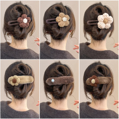 ウールフラワーヘアピンカモノハシクリップ2025秋冬新作大型後頭部前髪クリップワンラインクリップツイストクリップ女性用