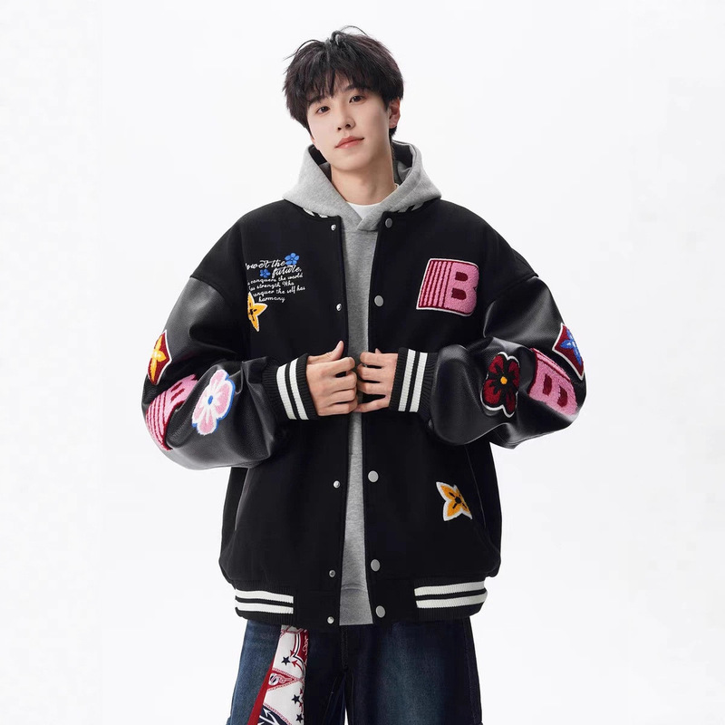 American-Style Color-Blocking Baseball Jacket for Men, Autumn 2025, Jersey Style, Embroidered, Cool High Street Casual Couple's Jacket