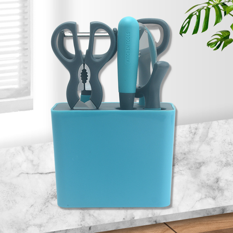 Abrelatas al por mayor de fábrica, corte de pizza, tijeras, pelador, juego de cuchillo de frutas, juego de seis piezas de herramientas de cocina multifuncionales