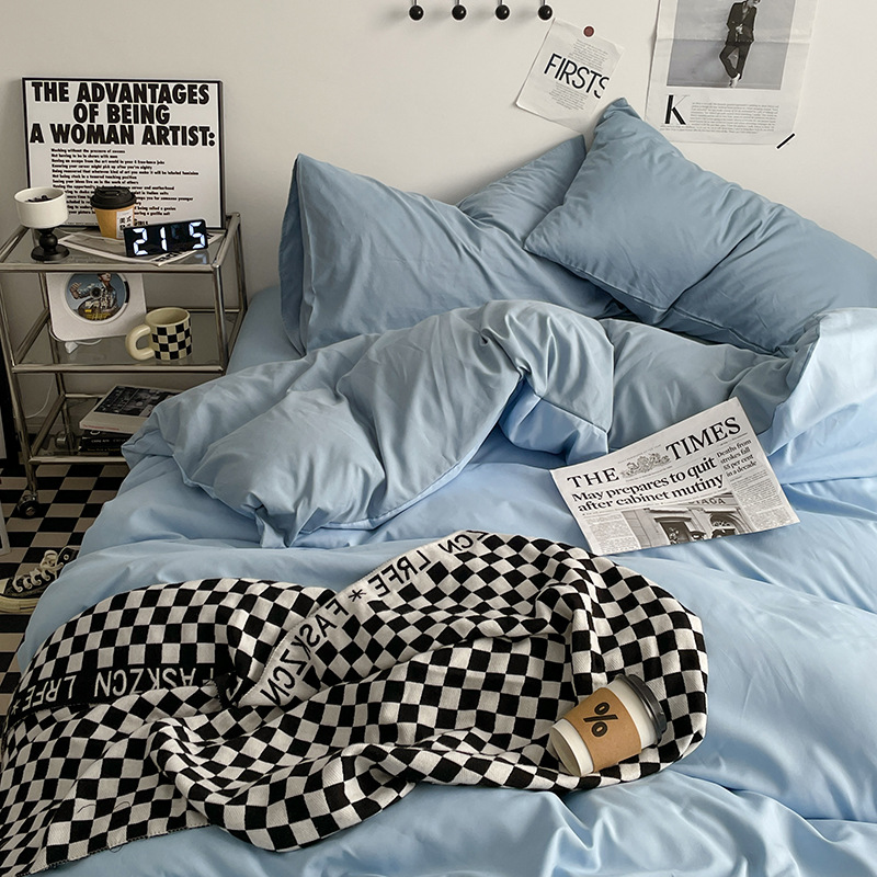 日本式水洗い綿純色四点セットシンプル無印風学生寮純綿三点セット純綿シーツ