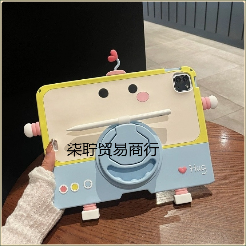 2025 New Cute Cartoon Robot Suitable for Apple Protective Case Silicone/Children/Rotating Stand Protective Cover
