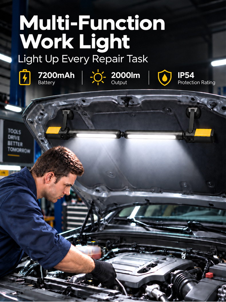 Amazon multi-functional work light, COB rechargeable repair light, long battery life, magnetic base, high brightness, garage emergency light, automotive repair light