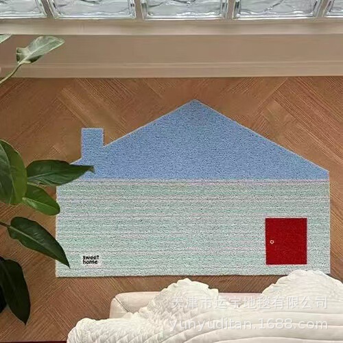 House-Shaped Entrance Door Floor Mat, Mud Scraper, Dirt-Resistant Silk Circle Floor Mat, Entrance Door Mat, Carpet Can Be Cut