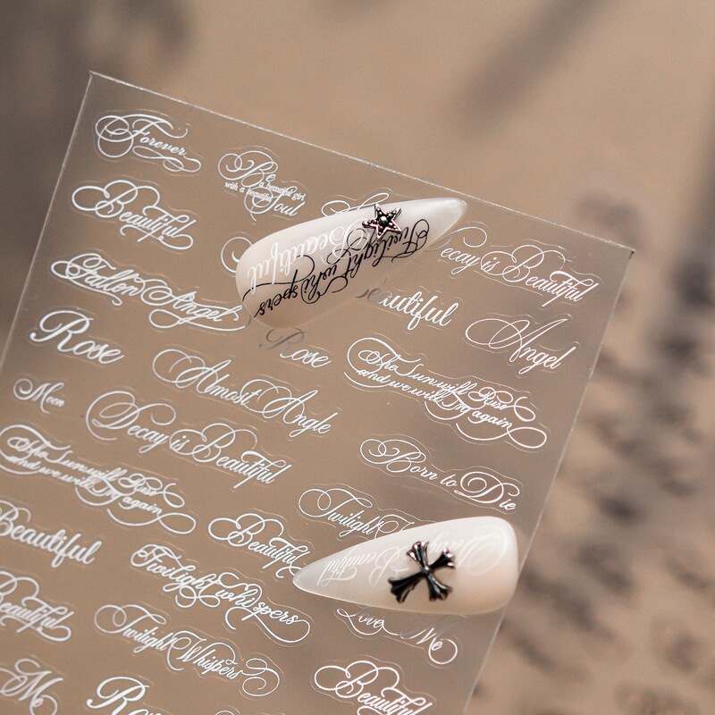 Trendy Floral English Nail Stickers, Gothic Style, 3D Ultra-Thin, Waterproof, Long-Lasting Wearable Nail Art