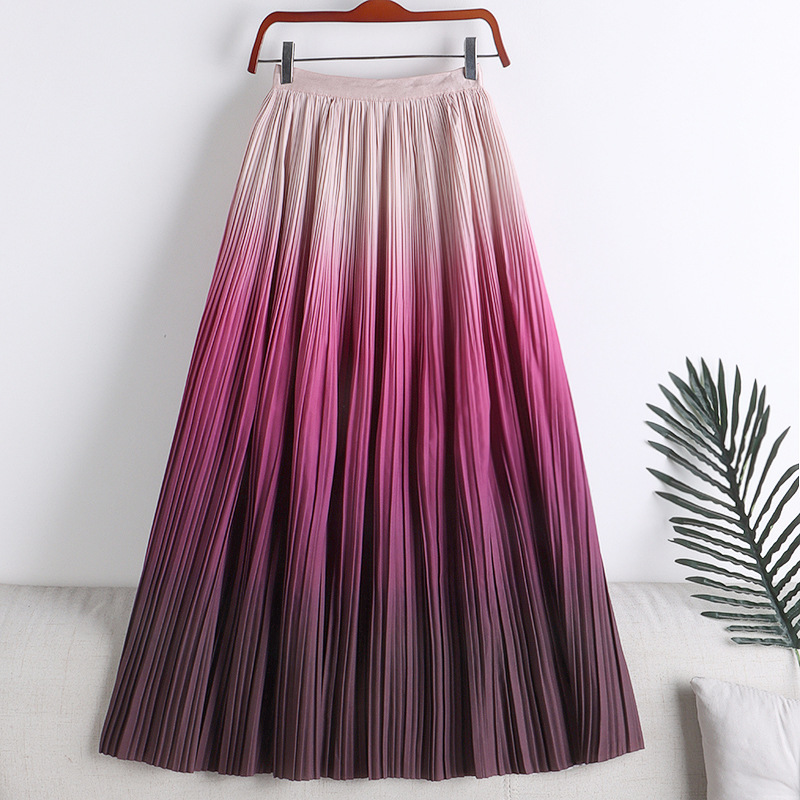 Gradient color pleated skirt 2022 autumn...