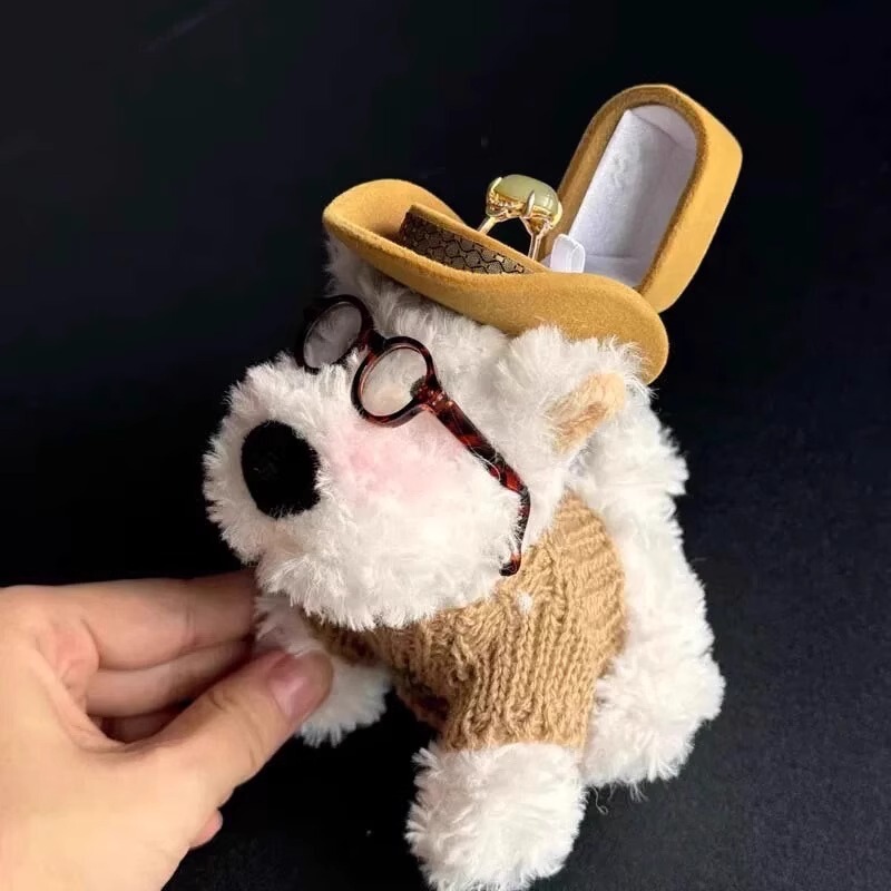 [子犬リングボックス] クリエイティブ文学スタイルウエストハイランド子犬ぬいぐるみかわいい漫画人形ジュエリーボックス|undefined