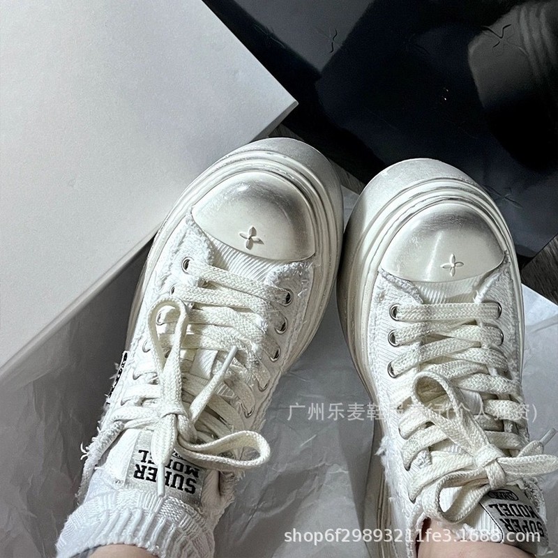 高品质十字花1.0擦色做旧脏脏鞋xsmfk复古厚底增高休闲滑板帆布鞋|undefined