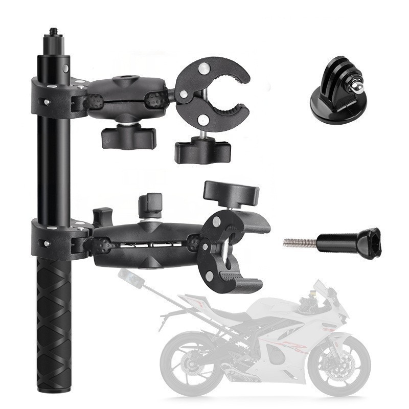 GoProアクションカメラ用バイク固定クリップ、防振、屋外用両頭強力クリップ、ライディング撮影スタンド