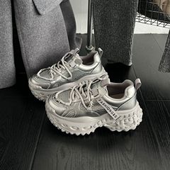 真皮厚底老爹鞋女2025秋季新款网面透气百搭增高休闲运动鞋ins潮