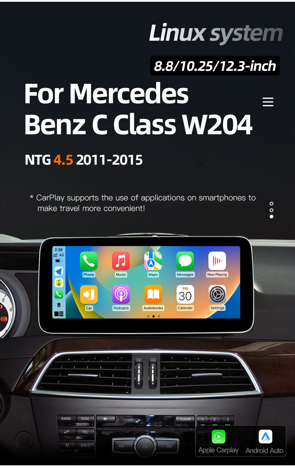 Suitable for Mercedes-Benz C-Class W204 S204 Car Central Control Large Screen Carplay Navigation System