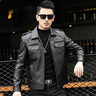 2025 Spring New Haining Leather Jacket Men's Slim Retro Motorcycle Wear Leather Jacket Men's Casual Youth Handsome Jacket