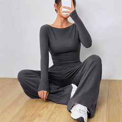 アマゾンの爆発的なリラックス感のある女性のワイドパンツの2つのセットの柔らかいモチのスタイルのスーツはファッションの不規則さを遮ります。