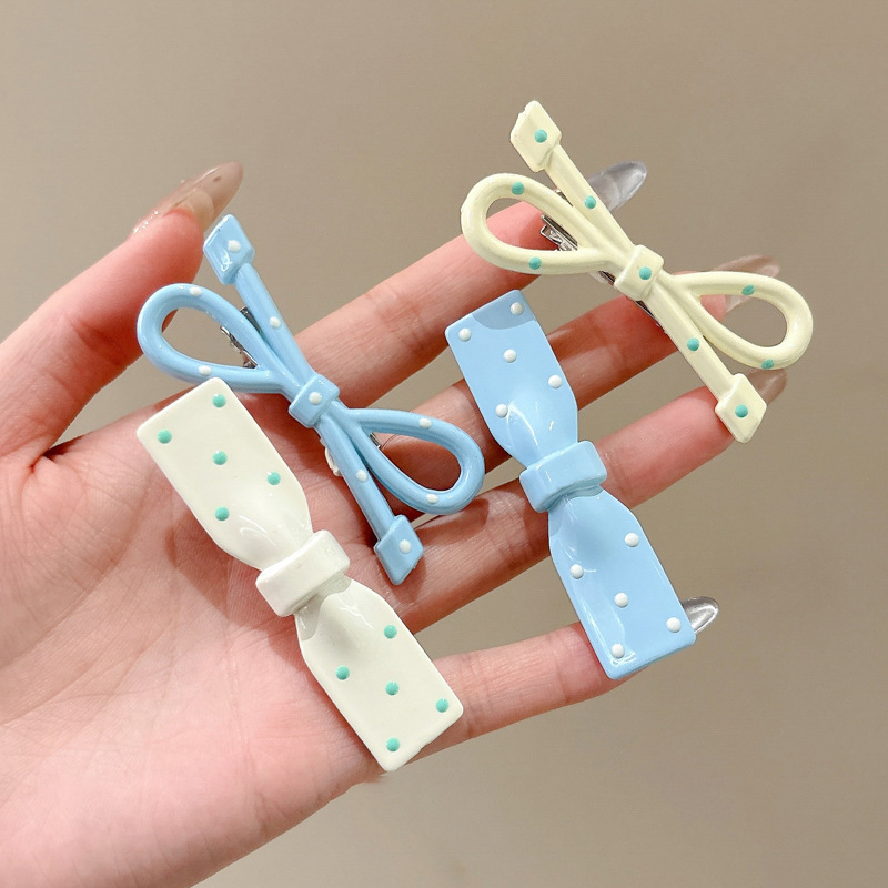 New Macaron Pink Blue Polka Dot Bow Tie DIY Jewelry Accessories Hole Shoes Shoe Flower Clothing Material Patch