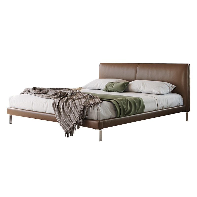 Cama de Cuero genuino moderno minimalista primera capa de piel de vaca cama doble 1,8 m Italiano minimalista retro diseñador de la cama de cuero genuino