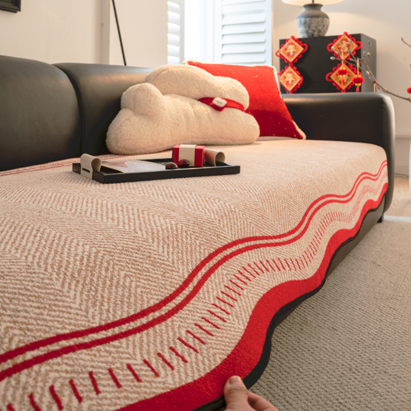 Rojo festivo Año Nuevo cojín de sofá de Año Nuevo 2025 nuevo cojín de cuatro estaciones anti-deslizante sofá cubierta de primavera