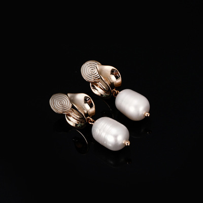 EH303 French Retro Integrated Mosquito coils Ear clip No pierced ears Hoop freshwater Pearl Ear Studs commute Earrings