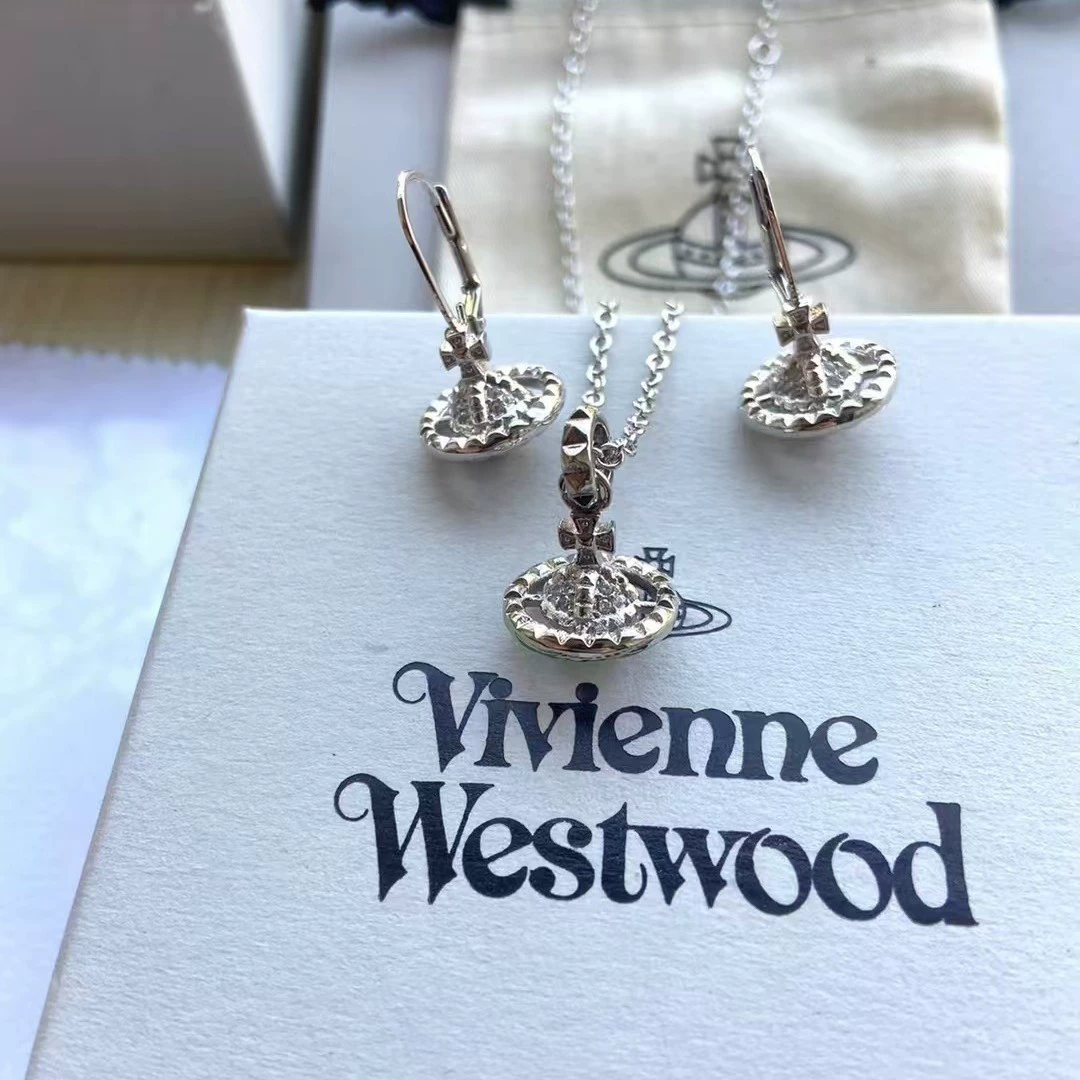 Высокая версия: королева мать трёхмерная планета rivet инlaid Diamond necklace earrings women Vivian personality fashion factory wholesale