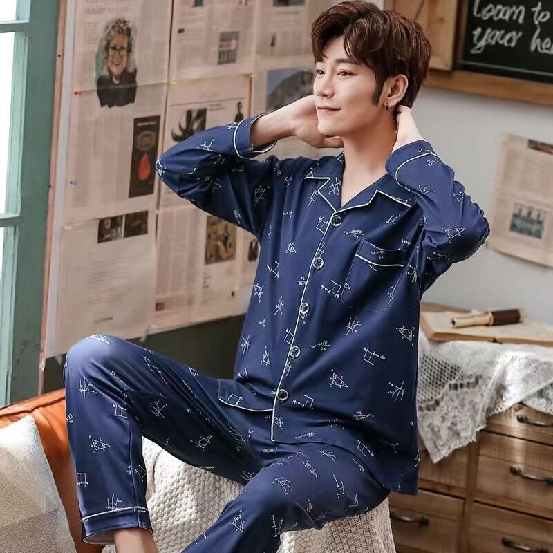 100% algodón pijamas de los hombres de manga larga de primavera, Otoño e Invierno DE LA Juventud más tamaño ropa de casa traje casual de otoño e invierno