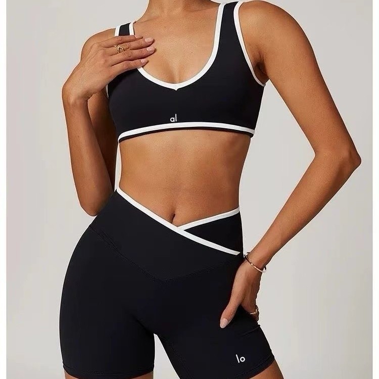 European and American Style Contrasting Color Women's Yoga Wear Pilates Training Outer Wear Slimming Fitness Sports Suit