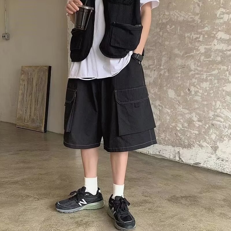 Summer Loose Cargo Shorts Men's Student Shorts Casual Versatile Straight Pants Pocket Sports Five-Point Wide-Leg Pants