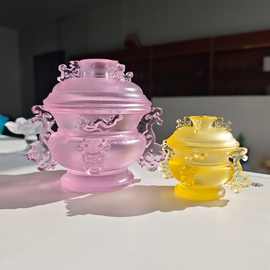 古法琉璃南博院复刻蟠螭耳盖炉琉璃香炉博山炉小粉炉桌面摆件收纳