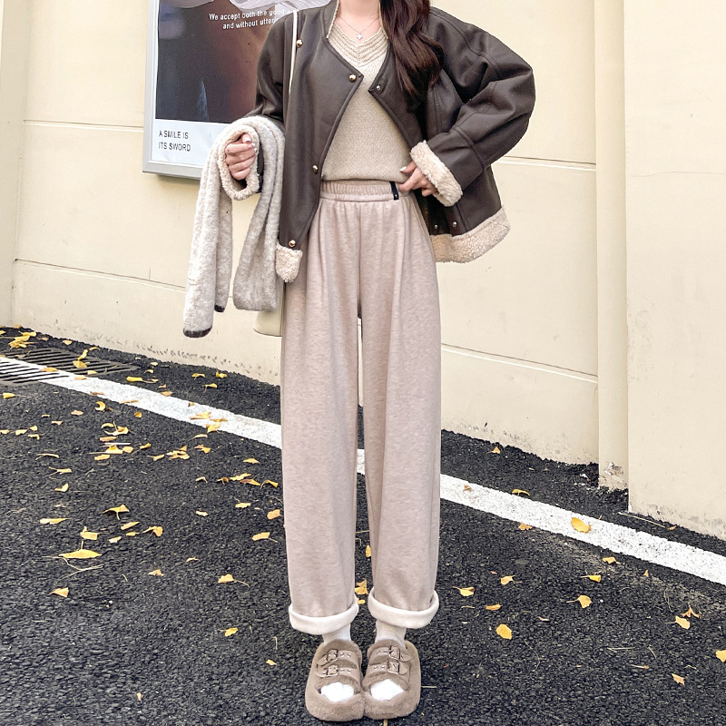 羊毛蚕丝哈伦裤女2025冬季新款加绒加厚保暖九分烟管裤老爹休闲裤|undefined