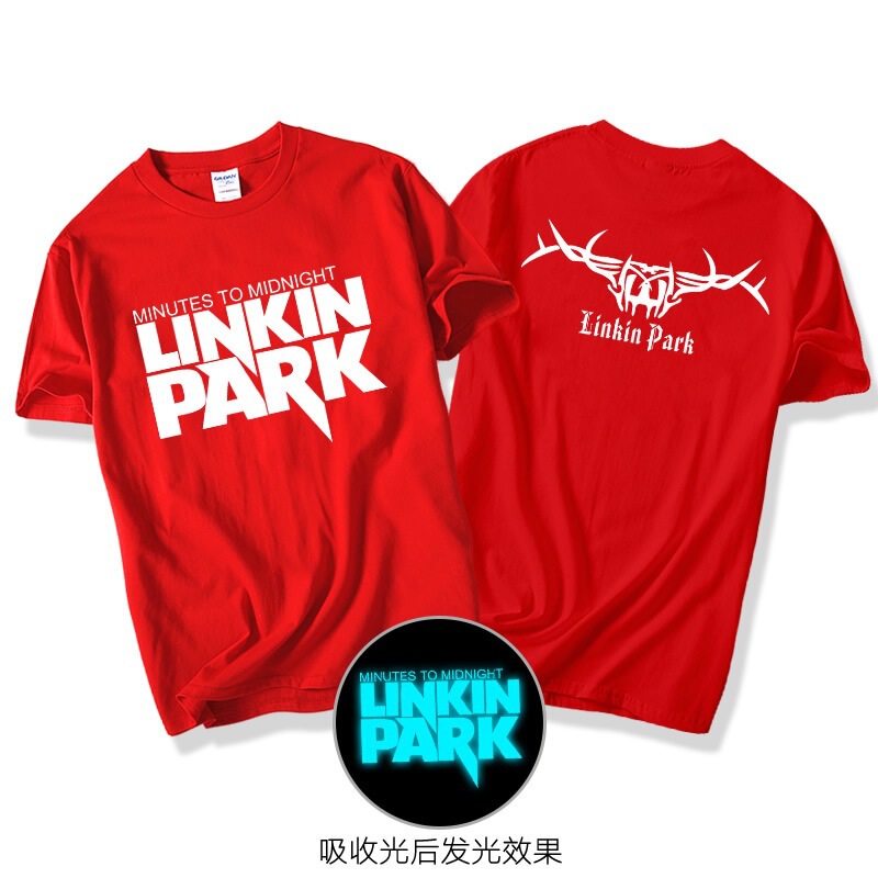 Music Rock Linkin Park Short-Sleeved T-Shirt Summer Men's Loose Trendyy Replica Team Uniform Band Luminous Reflective