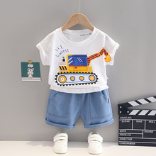 童小跳夏季新款01234岁婴幼儿休闲韩版可爱卡通挖机圆领短袖套装