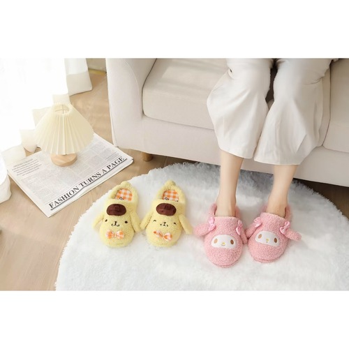 Japanese-style cartoon Kulumi, Ugly Fish, Cinnamon Dog-themed Headband Home Cotton Slippers for Indoor Floor, Half-Covering Heel Design