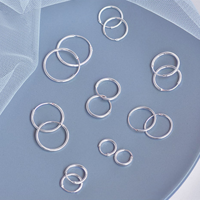 1.2mm Thick Wire Earrings, 925 Silver Ear Studs, Ultra-Thin Ear Hoops, Electroplated Pure Silver Plain Hoops, Various Sizes, Factory Wholesale