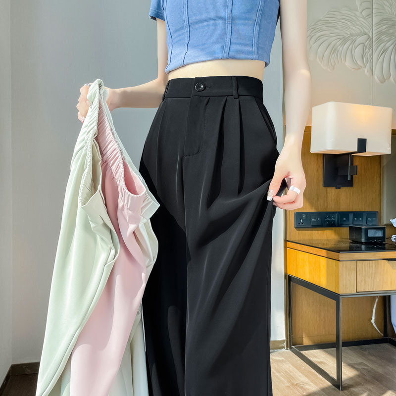 Ice Silk Wide-Leg Pants for Women, Summer Loose Suit Pants, 2026 New Style, White Casual Pants, High-Waisted Drapey Straight-Leg Pants