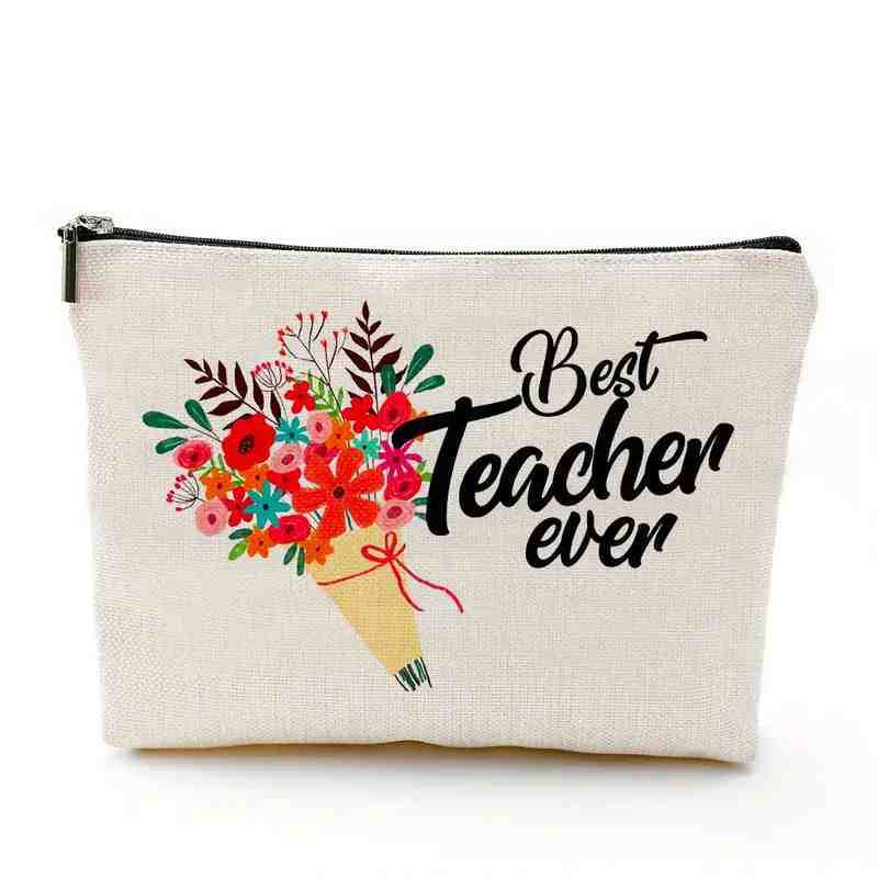 Bolsa de maquillaje transfronteriza para maestros regalo maestro cremallera bolsa impermeable bolsa de almacenamiento de lino regalo del Día del Maestro
