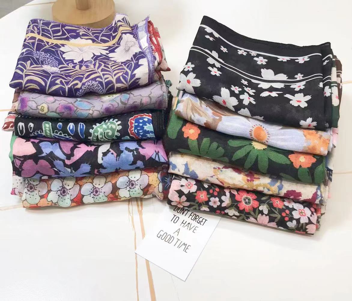 60g Weight Kerchief Classification Daily Occasion cotton and linen Material Flower Pattern Summer Season Women's Gender IG Style Style Women's IG Style Flower Cotton And Linen Kerchief 1