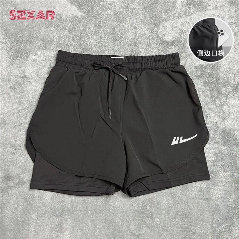 Hl American Sports Training Running Shorts with Flap Pocket Pantss Track and Field Quick-Drying Pants American Sports Fake Two-Piece Lining for Men