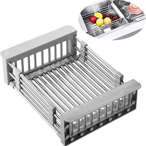 Kitchen sink drain basket drain rack stainless steel thickened pool vegetable washing basin tableware water filtration basket expandable